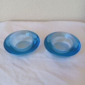 SET OF 2 Vintage IKEA Solid Glass Votive Tealight Candle Holders, Light Blue